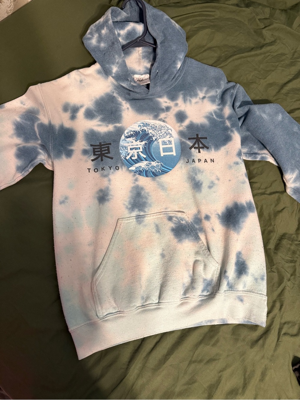 Tokyo Japan Tie-Dye Pullover Hoodie - Blue White